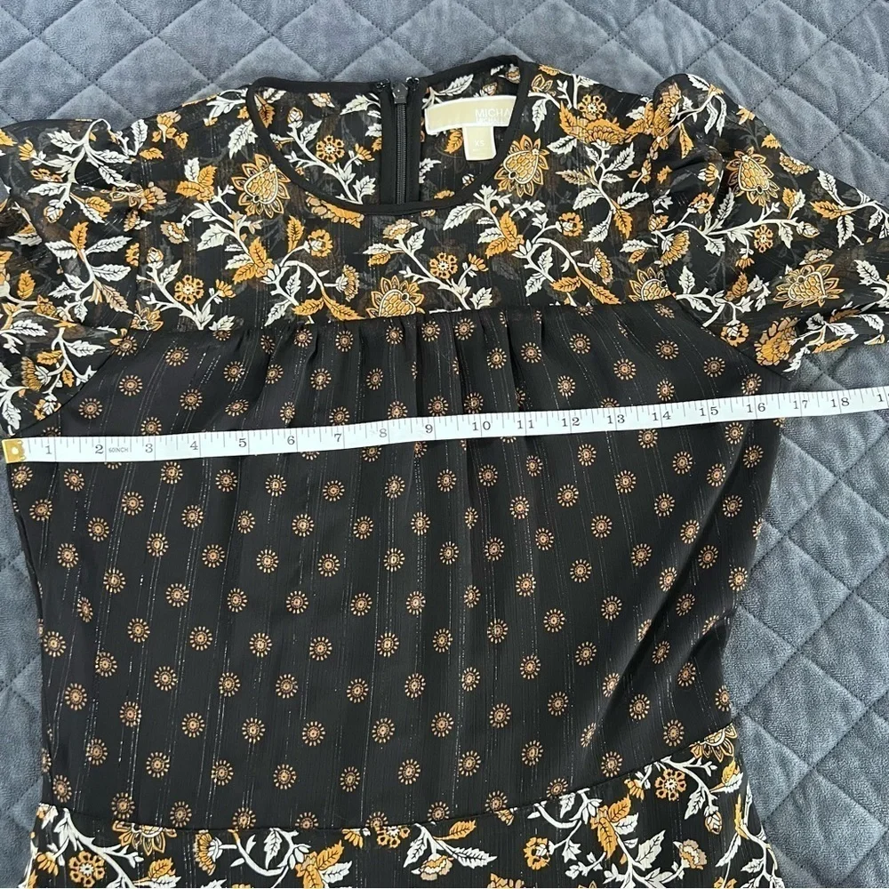 Michael Kors Dress Women XS  Georgette Paisley Gold Mettalic Floral  AA